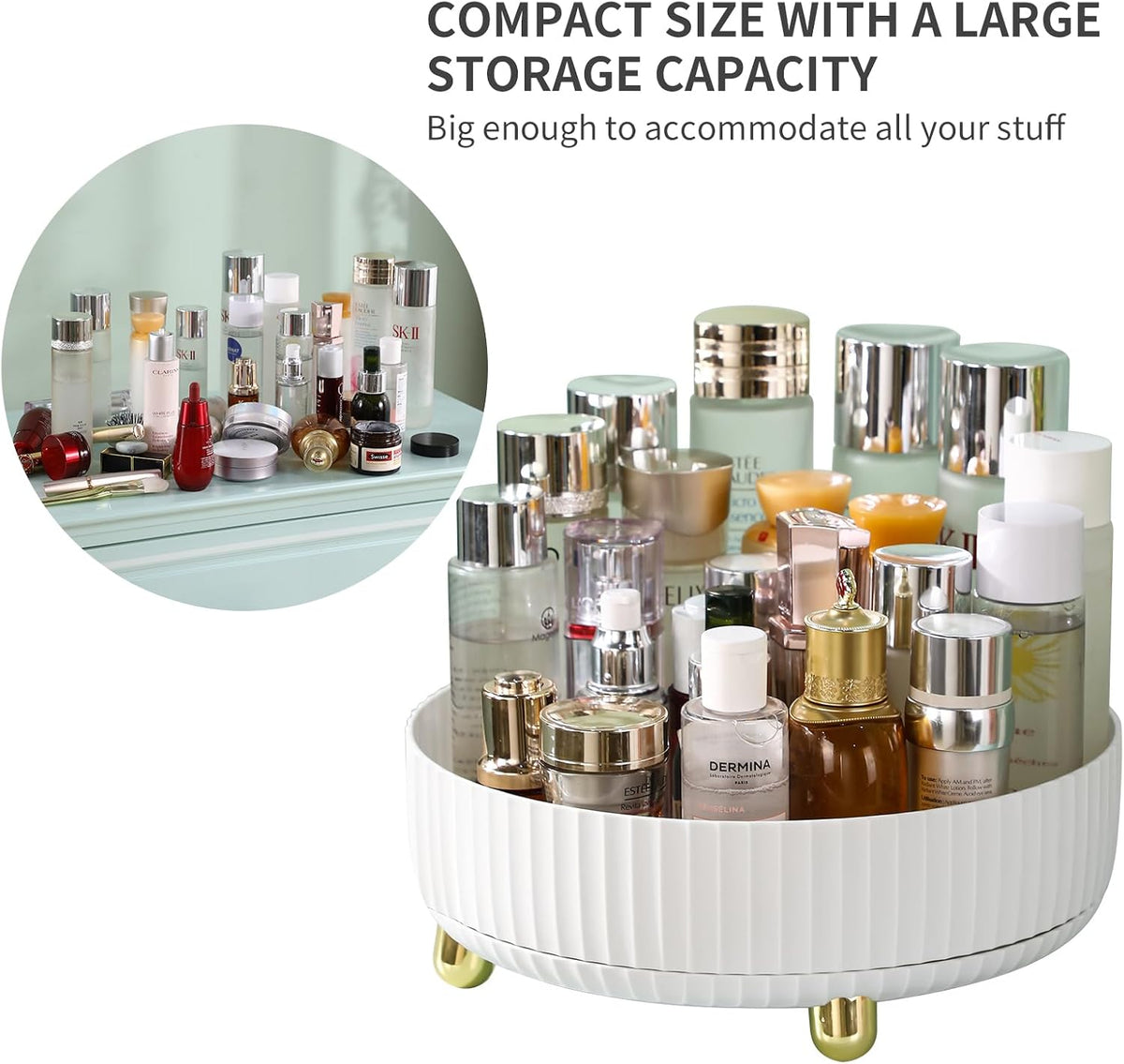 Makeup Perfume Organizer, 360 Degree Rotating Lazy Susan Cosmetic Desk Storage Lotions Display Case Round Tray with Large Capacity, for your Jewelry