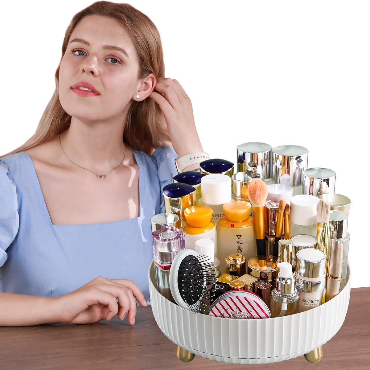 Makeup Perfume Organizer, 360 Degree Rotating Lazy Susan Cosmetic Desk Storage Lotions Display Case Round Tray with Large Capacity, for your Jewelry