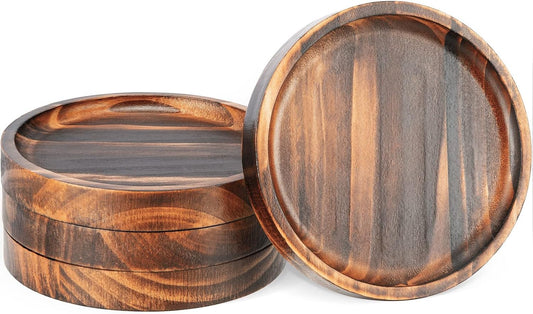 Set of 4 Wooden Coasters for Drink Absorbent-Acacia Wood Drink Coasters Set