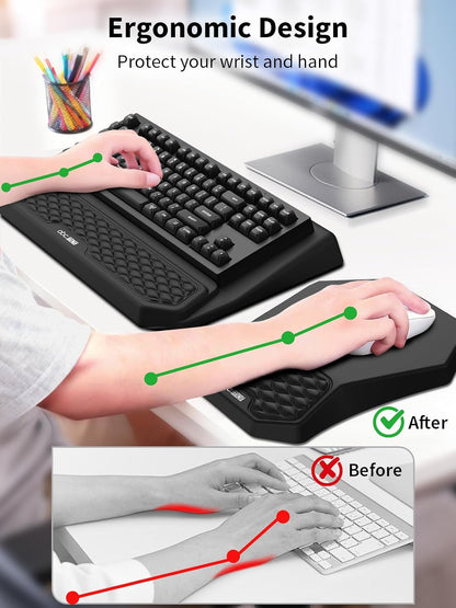 3-in-1 Ergonomic Keyboard Stand with Wrist Rest & Mouse Pad Set, Black