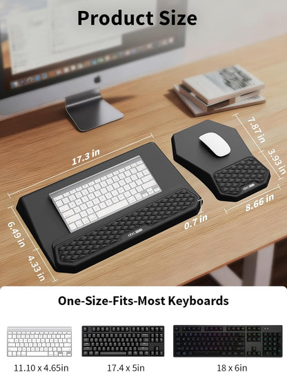 3-in-1 Ergonomic Keyboard Stand with Wrist Rest & Mouse Pad Set, Black