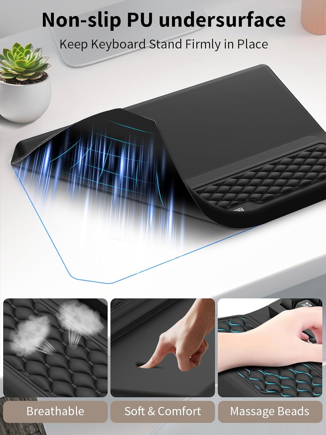 3-in-1 Ergonomic Keyboard Stand with Wrist Rest & Mouse Pad Set, Black