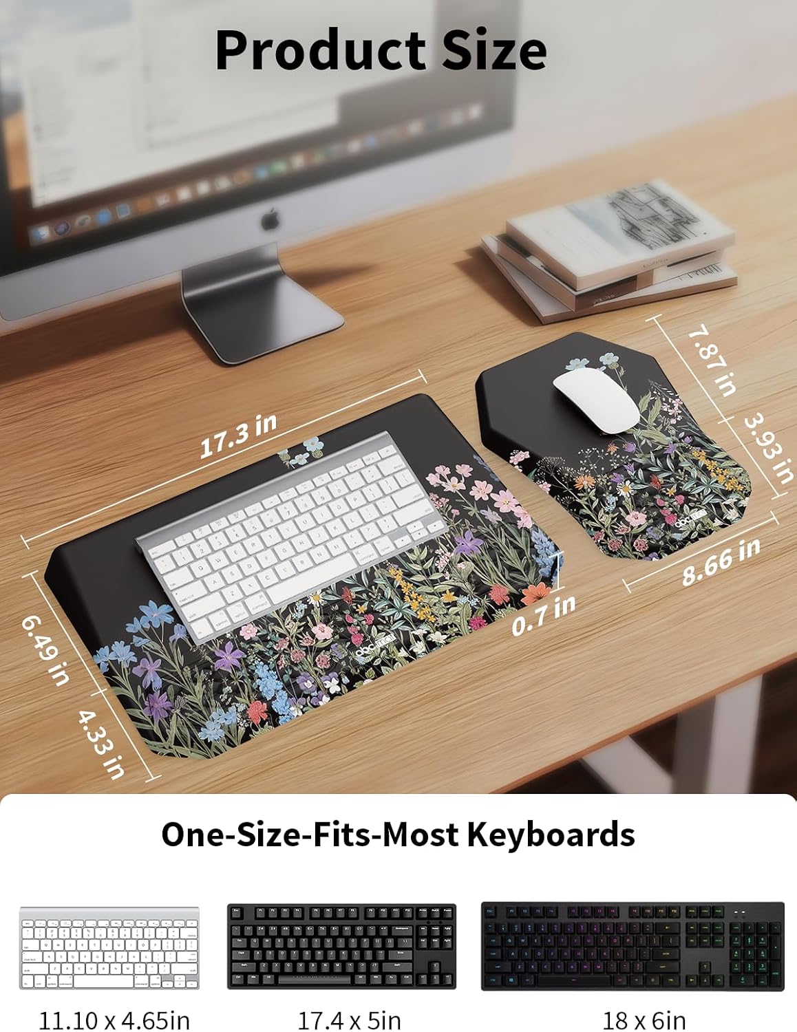 3-in-1 Ergonomic Keyboard Stand with Wrist Rest & Mouse Pad Set, Black