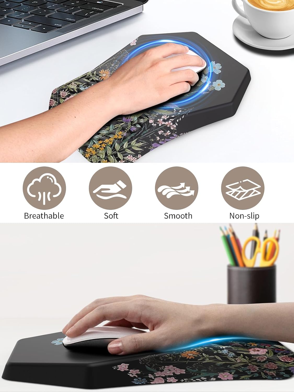 3-in-1 Ergonomic Keyboard Stand with Wrist Rest & Mouse Pad Set, Black