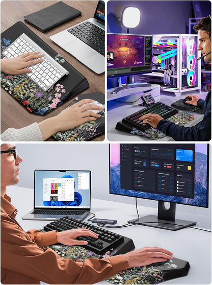 3-in-1 Ergonomic Keyboard Stand with Wrist Rest & Mouse Pad Set, Black