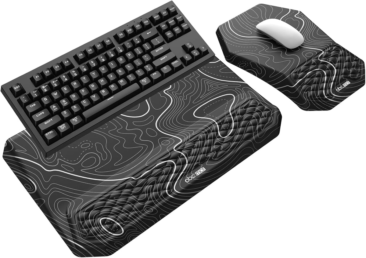 3-in-1 Ergonomic Keyboard Stand with Wrist Rest & Mouse Pad Set, Black