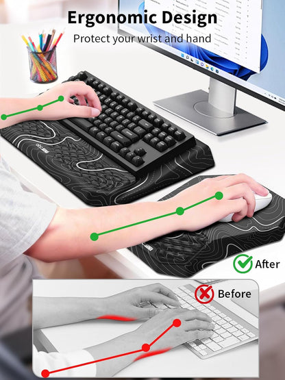 3-in-1 Ergonomic Keyboard Stand with Wrist Rest & Mouse Pad Set, Black
