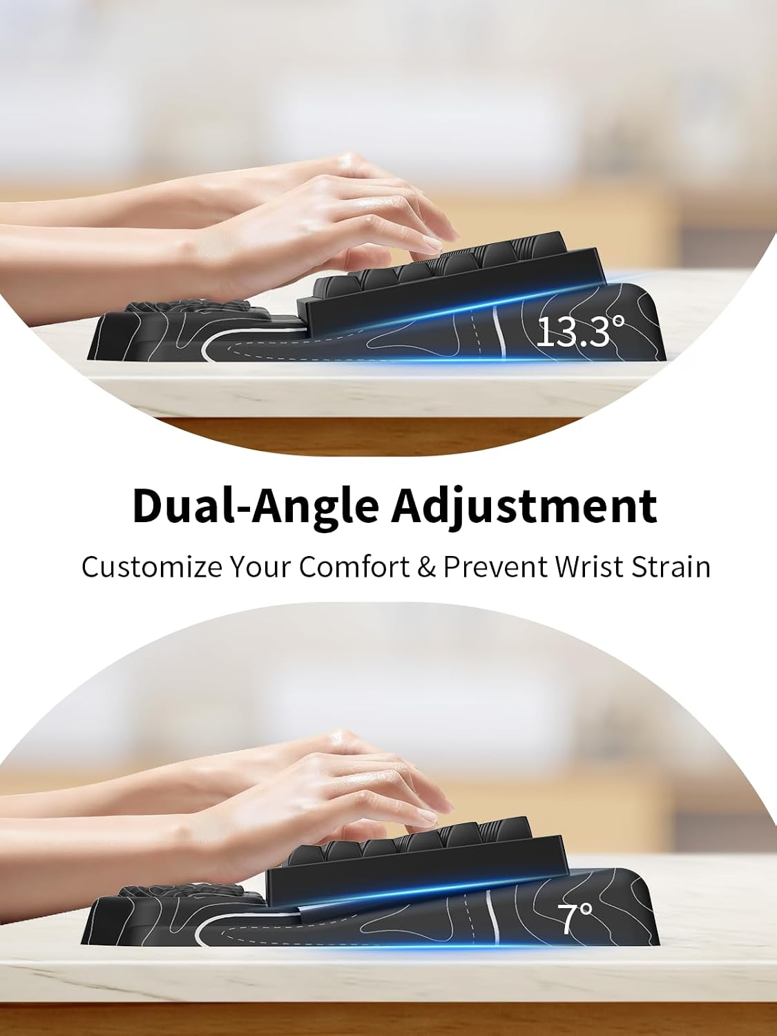3-in-1 Ergonomic Keyboard Stand with Wrist Rest & Mouse Pad Set, Black