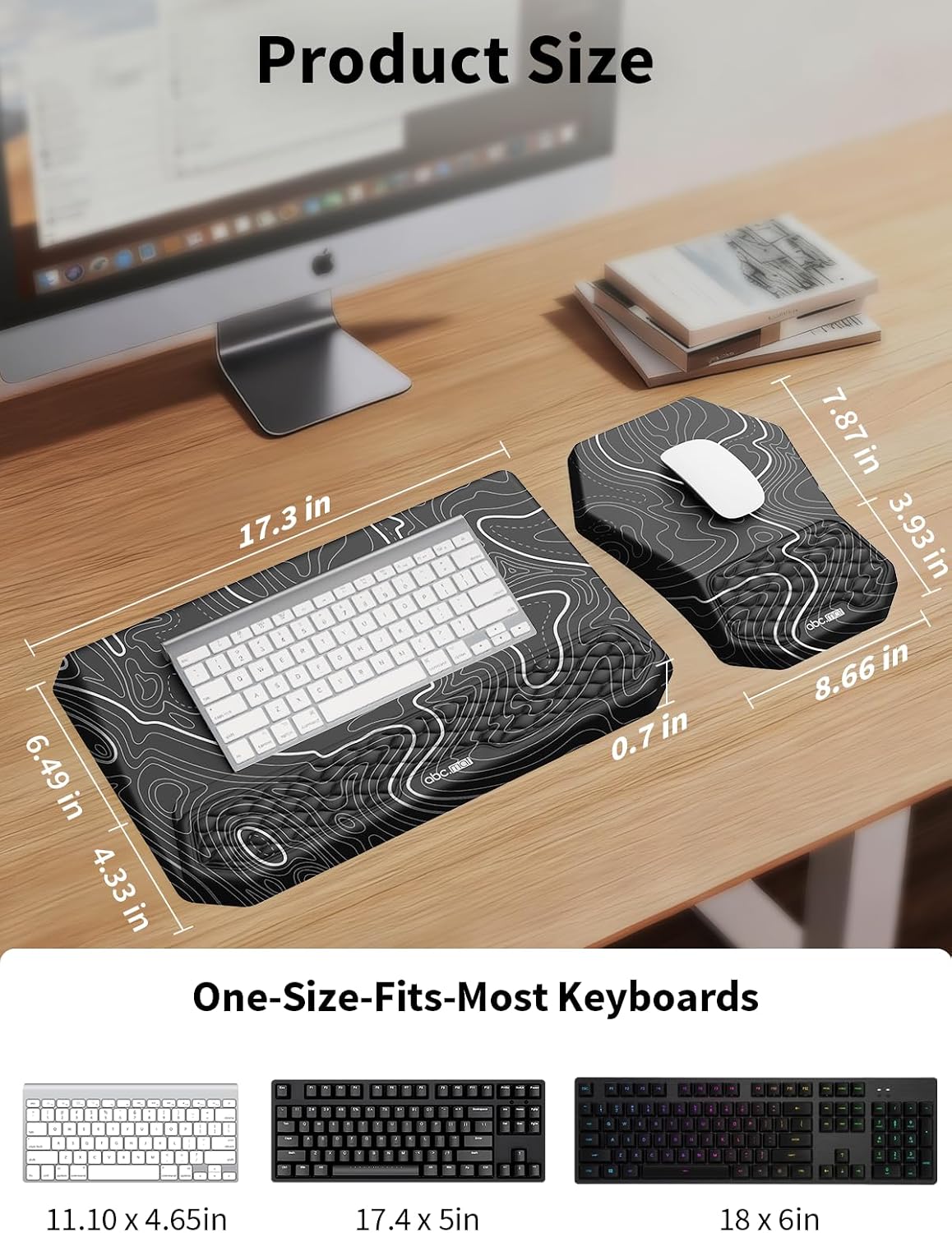 3-in-1 Ergonomic Keyboard Stand with Wrist Rest & Mouse Pad Set, Black