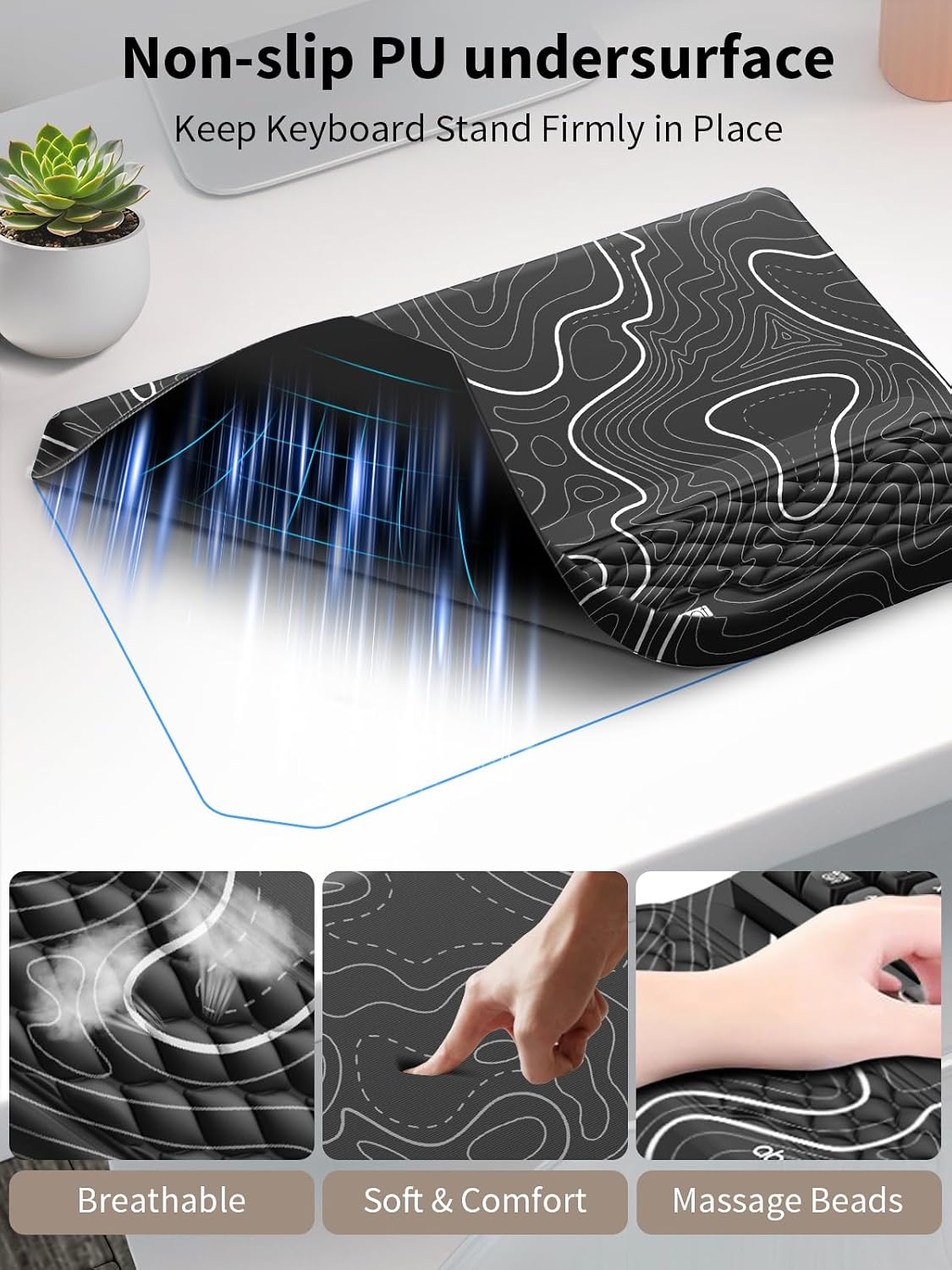 3-in-1 Ergonomic Keyboard Stand with Wrist Rest & Mouse Pad Set, Black