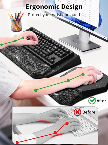 3-in-1 Ergonomic Keyboard Stand with Wrist Rest & Mouse Pad Set, Black