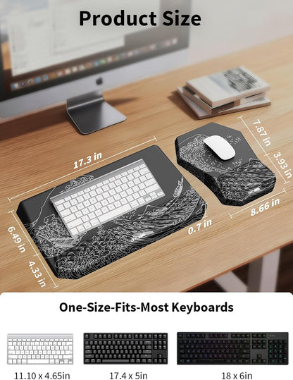 3-in-1 Ergonomic Keyboard Stand with Wrist Rest & Mouse Pad Set, Black