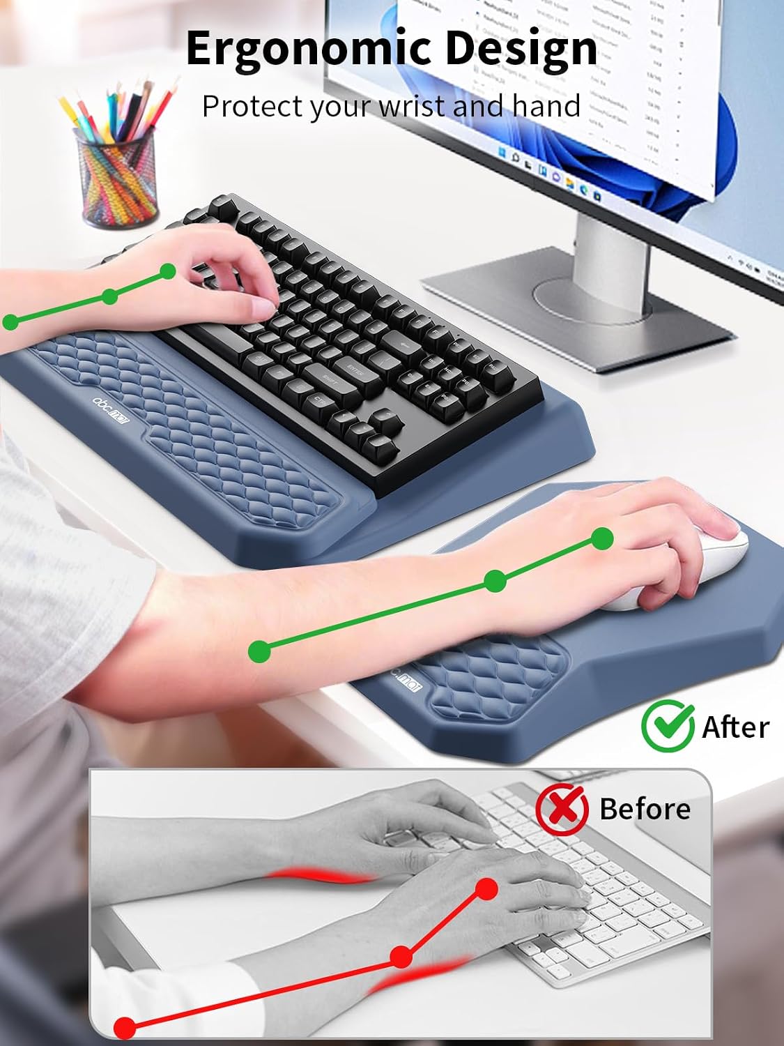 3-in-1 Ergonomic Keyboard Stand with Wrist Rest & Mouse Pad Set, Black