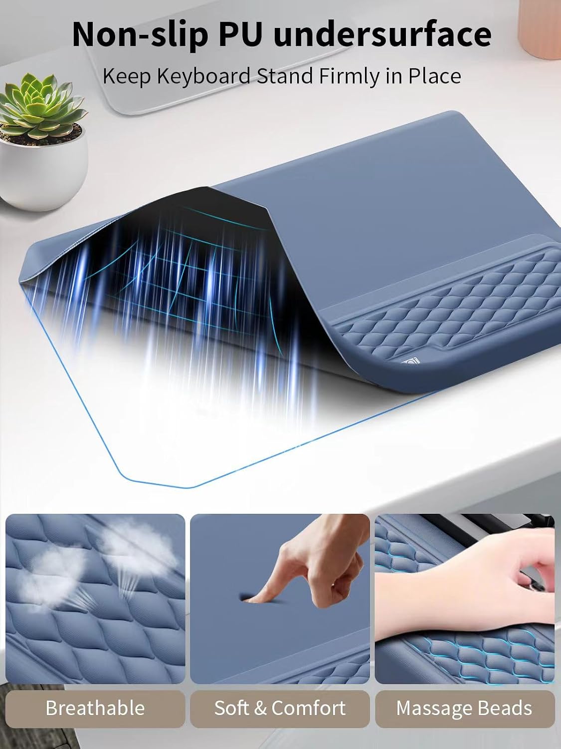 3-in-1 Ergonomic Keyboard Stand with Wrist Rest & Mouse Pad Set, Black