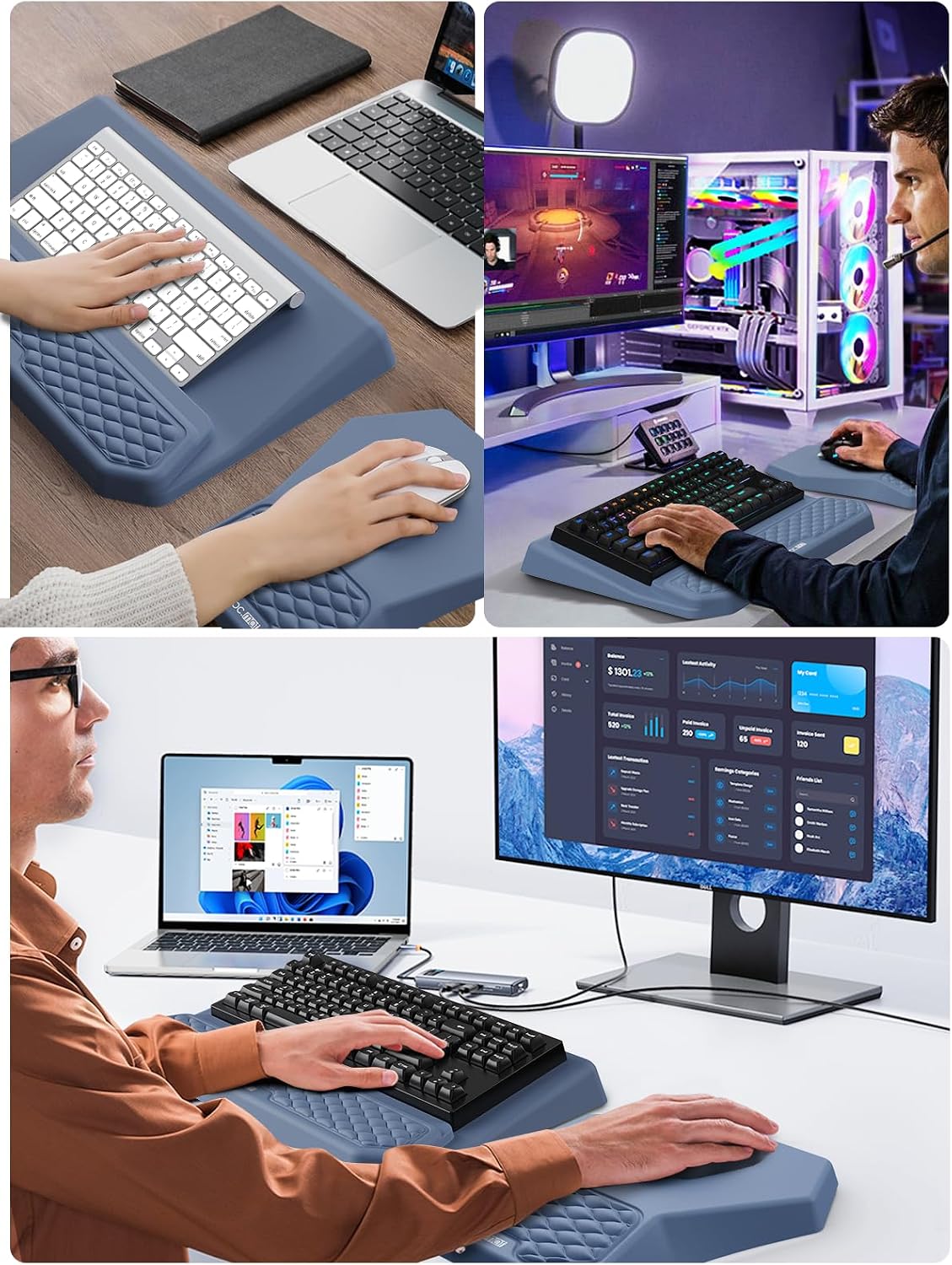 3-in-1 Ergonomic Keyboard Stand with Wrist Rest & Mouse Pad Set, Black