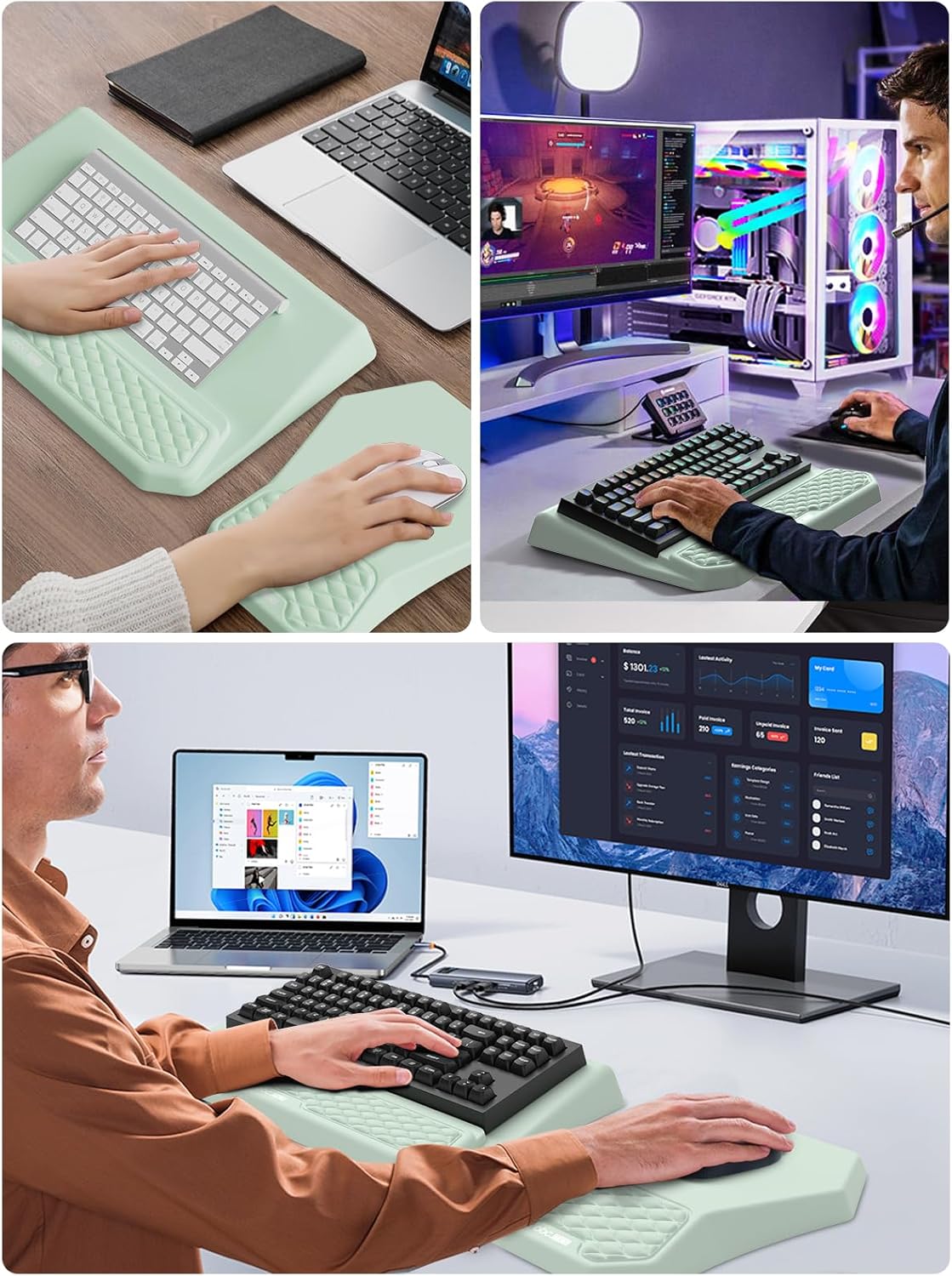 3-in-1 Ergonomic Keyboard Stand with Wrist Rest & Mouse Pad Set, Black