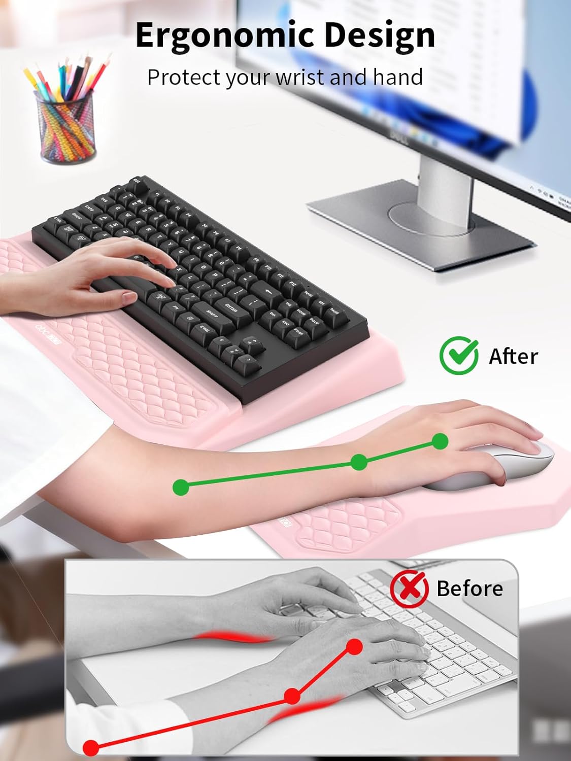 3-in-1 Ergonomic Keyboard Stand with Wrist Rest & Mouse Pad Set, Black