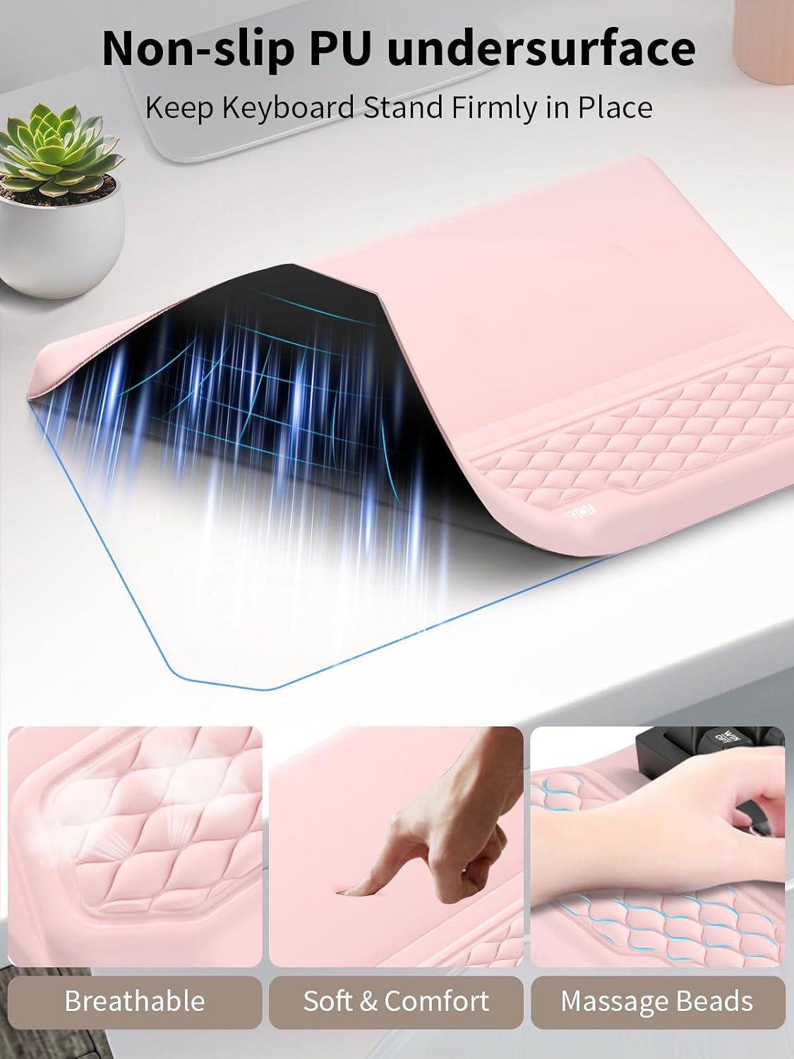 3-in-1 Ergonomic Keyboard Stand with Wrist Rest & Mouse Pad Set, Black