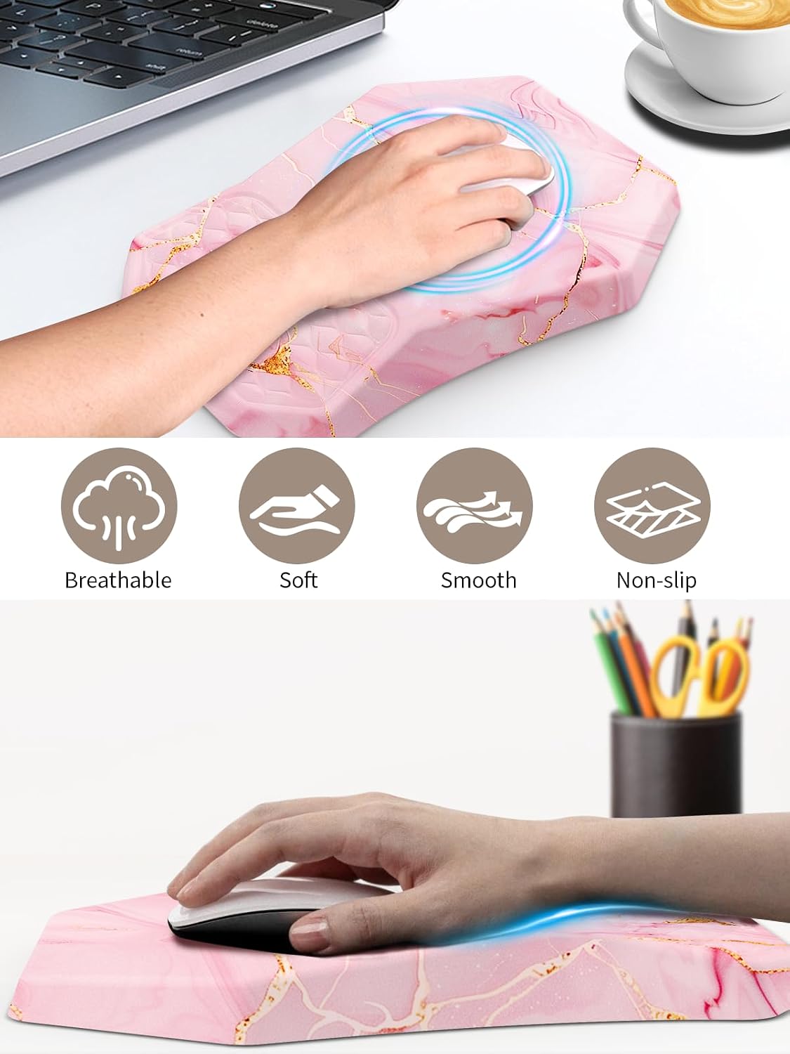3-in-1 Ergonomic Keyboard Stand with Wrist Rest & Mouse Pad Set, Black