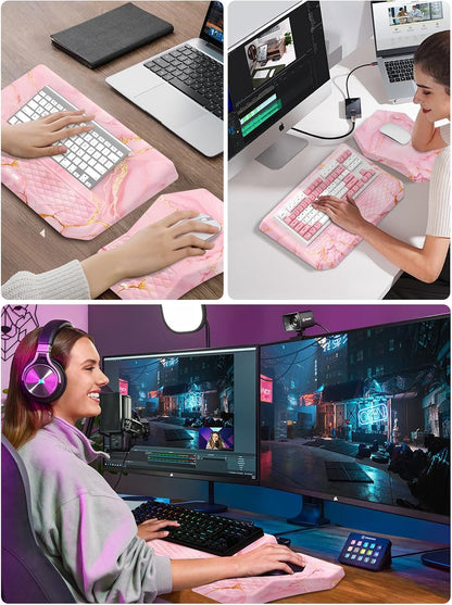 3-in-1 Ergonomic Keyboard Stand with Wrist Rest & Mouse Pad Set, Black