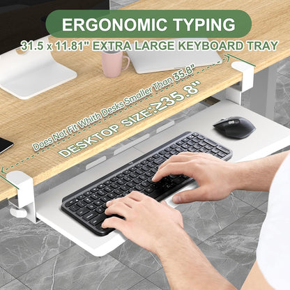 Extra Large Keyboard Tray Under Desk White
