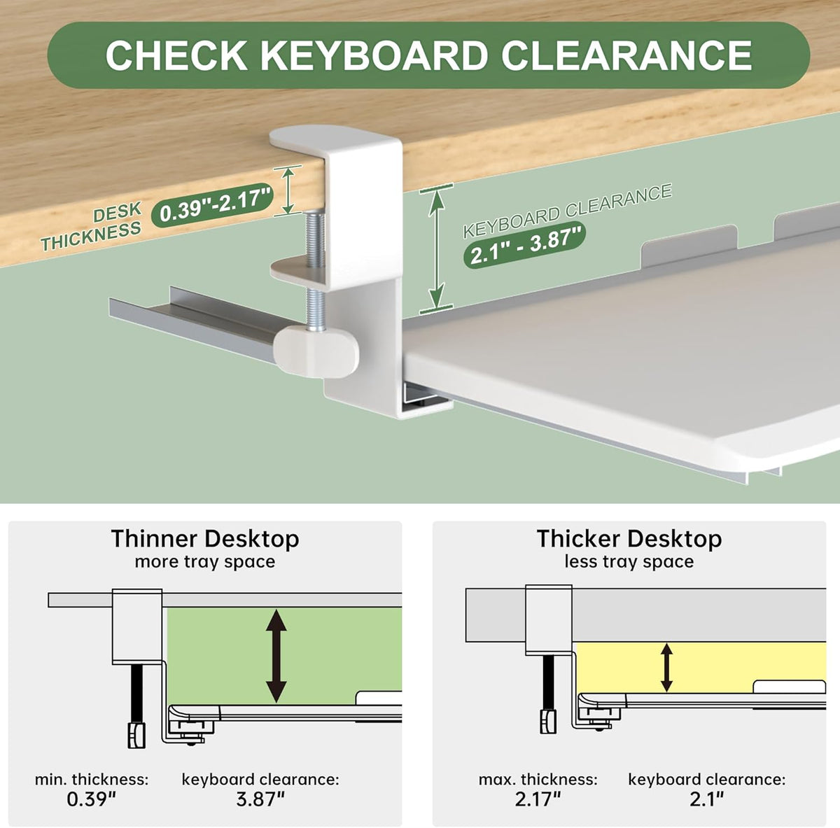 Extra Large Keyboard Tray Under Desk White