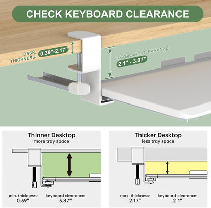 Extra Large Keyboard Tray Under Desk White