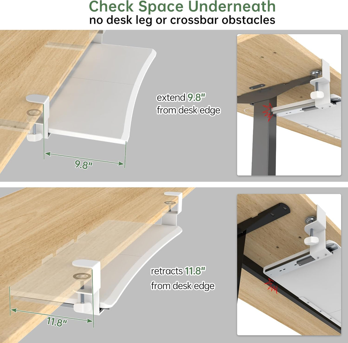 Extra Large Keyboard Tray Under Desk White