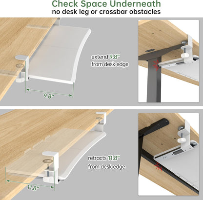 Extra Large Keyboard Tray Under Desk White