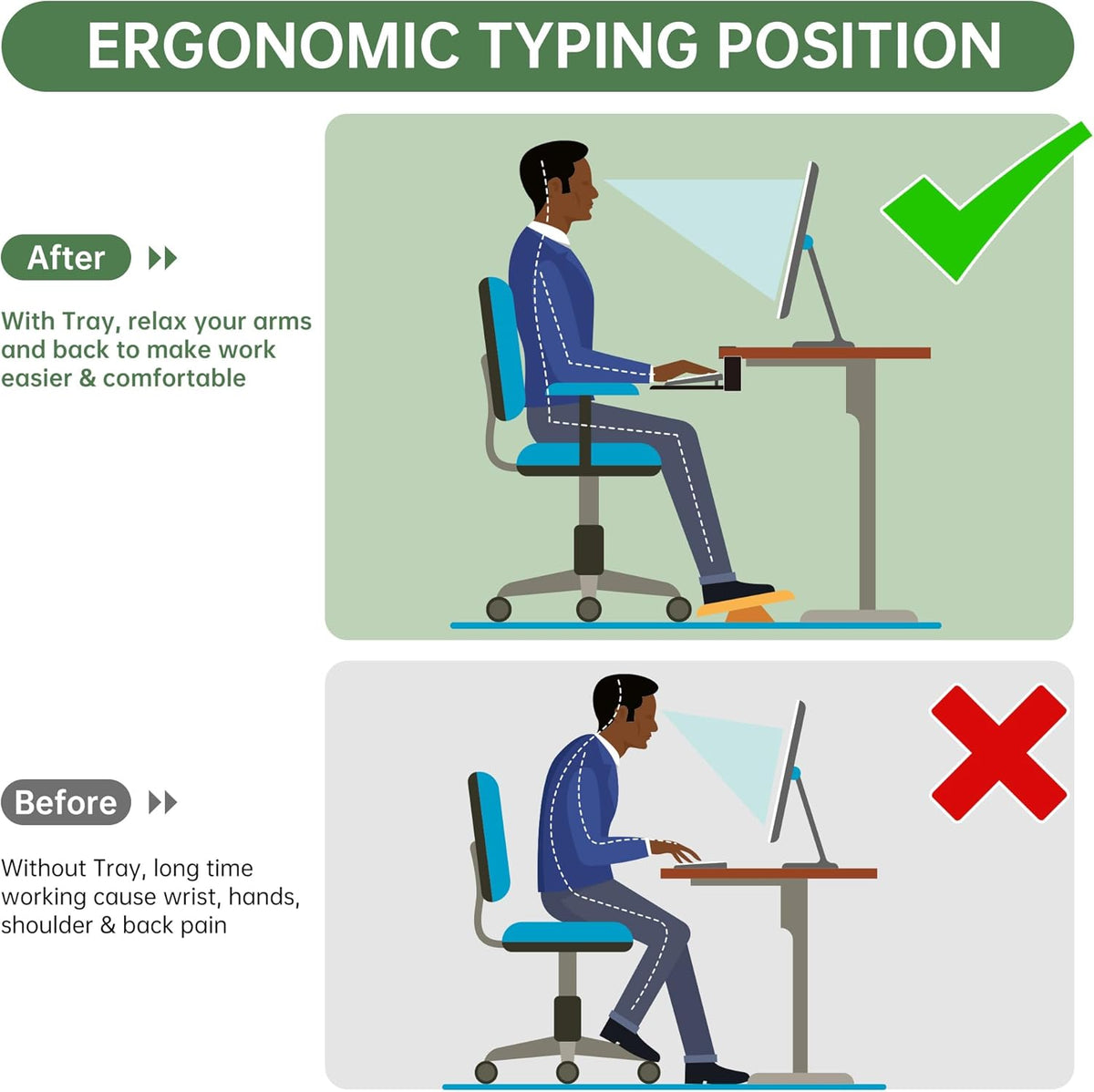 Extra Large Keyboard Tray Under Desk White
