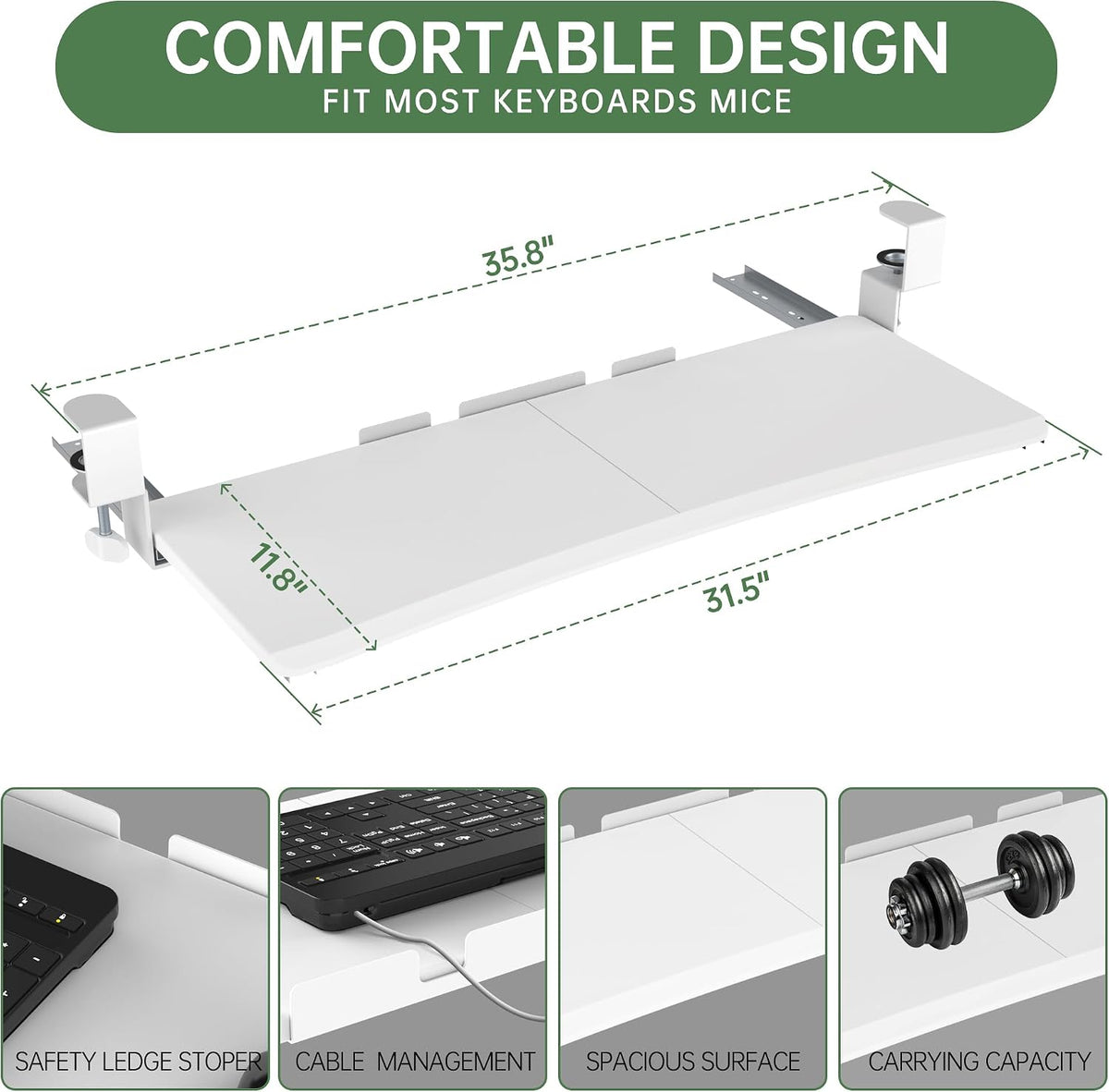 Extra Large Keyboard Tray Under Desk White