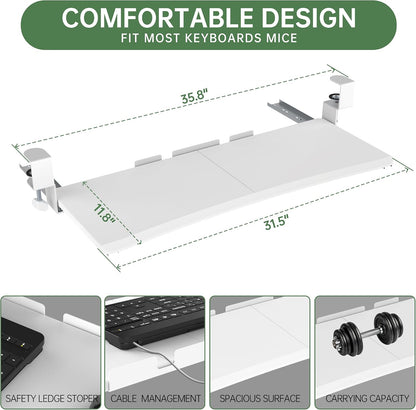 Extra Large Keyboard Tray Under Desk White