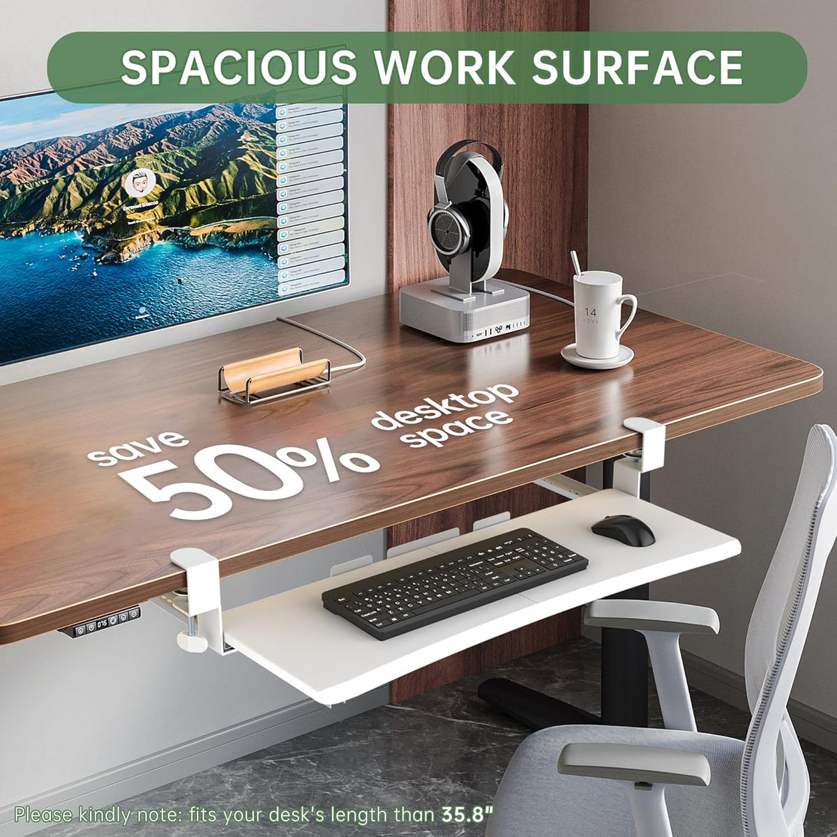 Extra Large Keyboard Tray Under Desk White