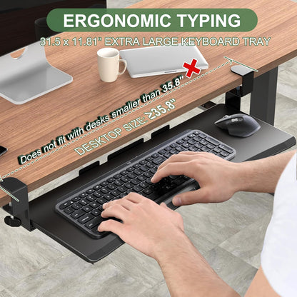 Extra Large Keyboard Tray Under Desk White