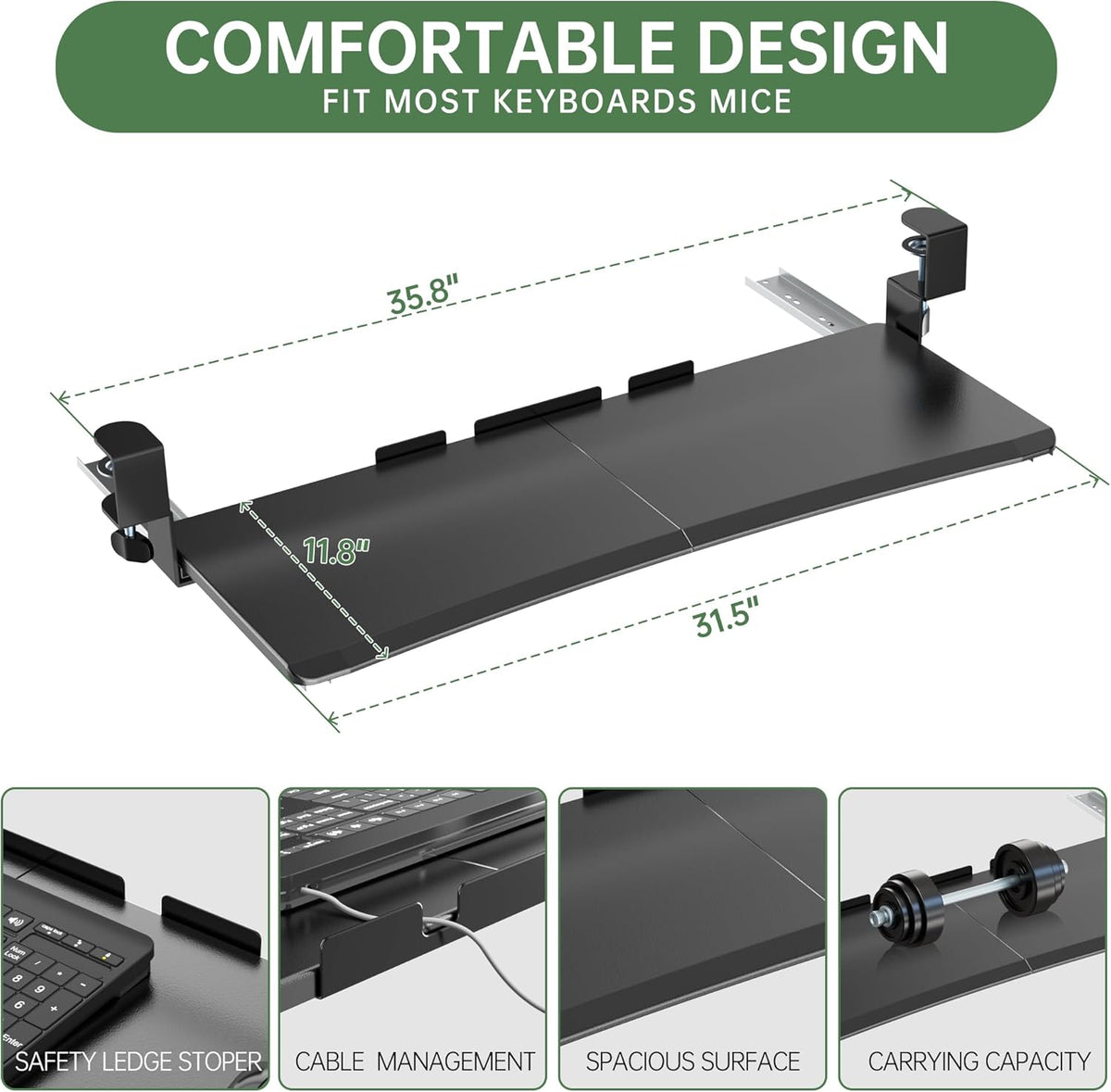 Extra Large Keyboard Tray Under Desk White