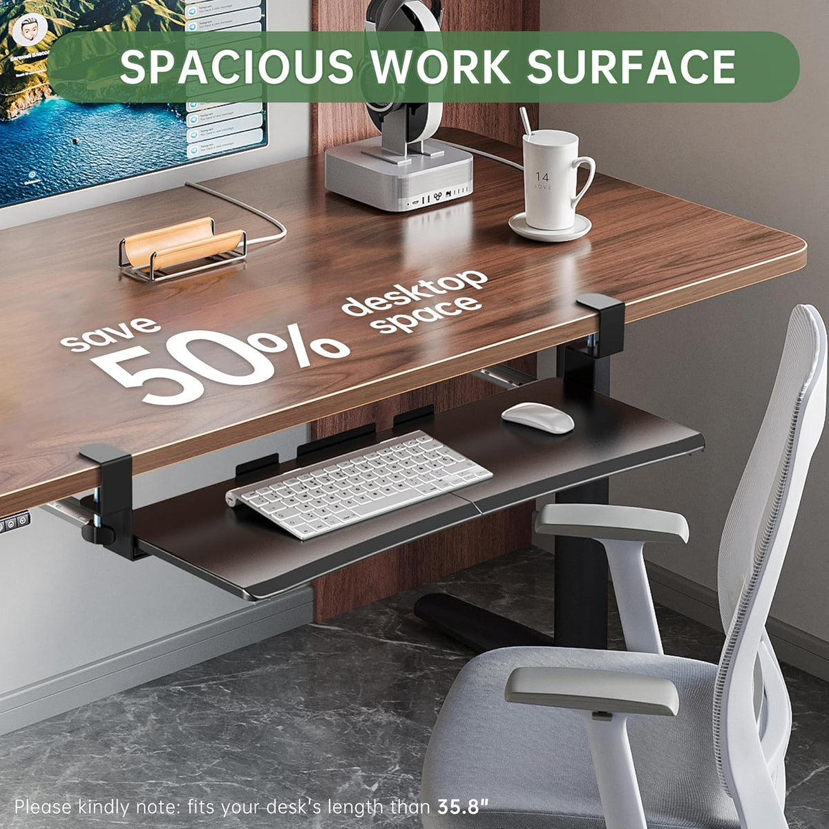 Extra Large Keyboard Tray Under Desk White