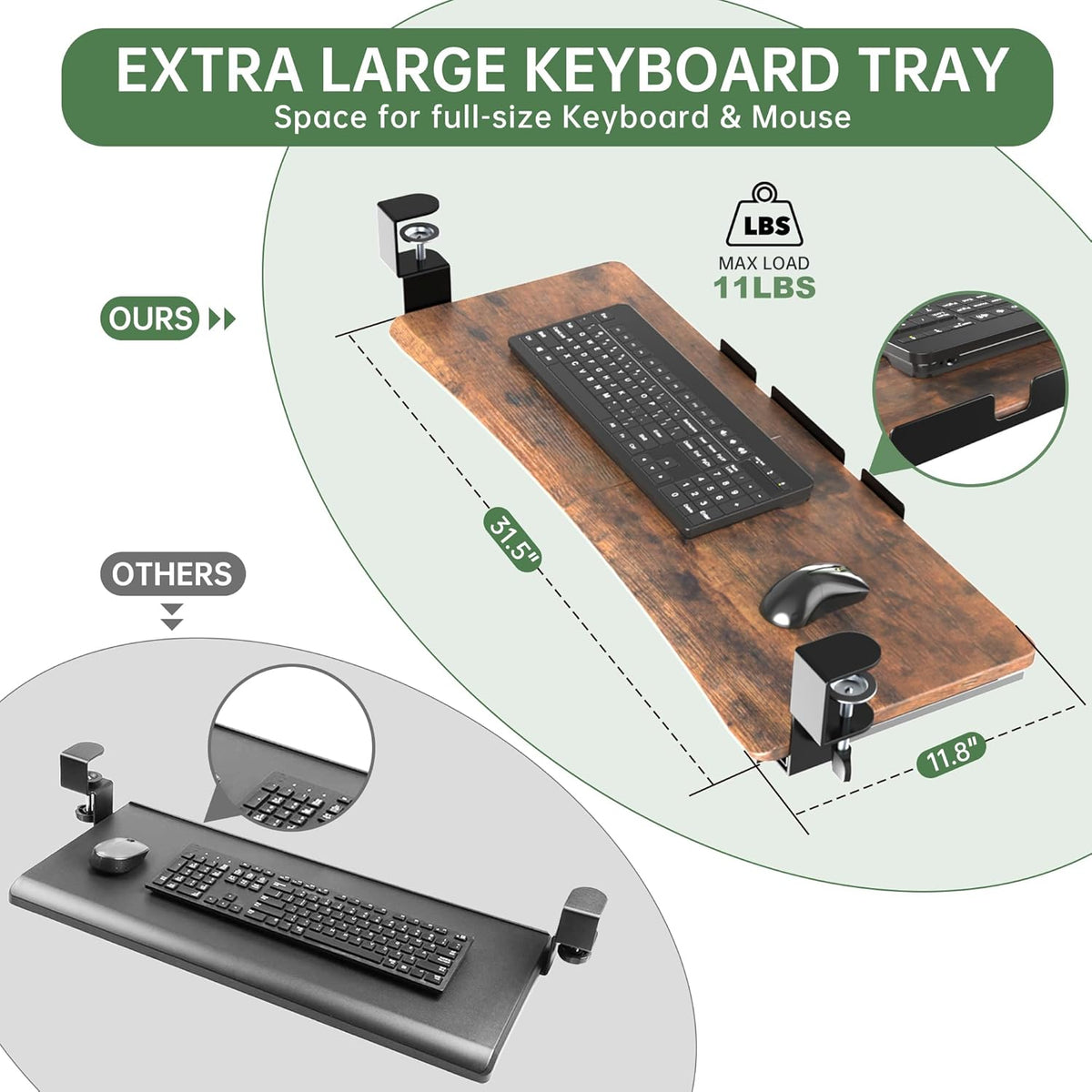Extra Large Keyboard Tray Under Desk White
