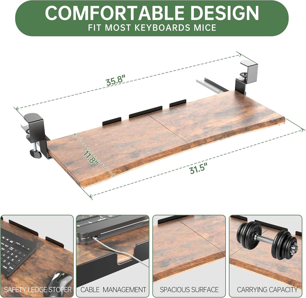 Extra Large Keyboard Tray Under Desk White