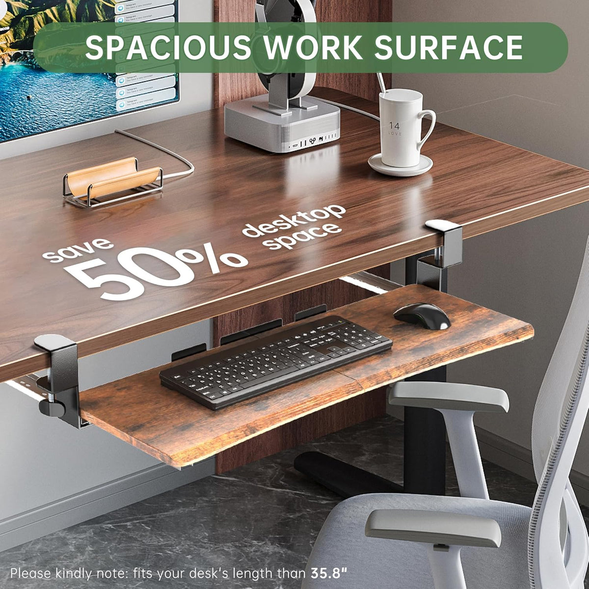 Extra Large Keyboard Tray Under Desk White