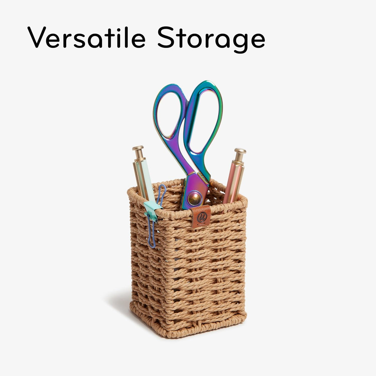 Pencil Cup, Pen Holder, Desktop Organizer, Wicker Woven Finish