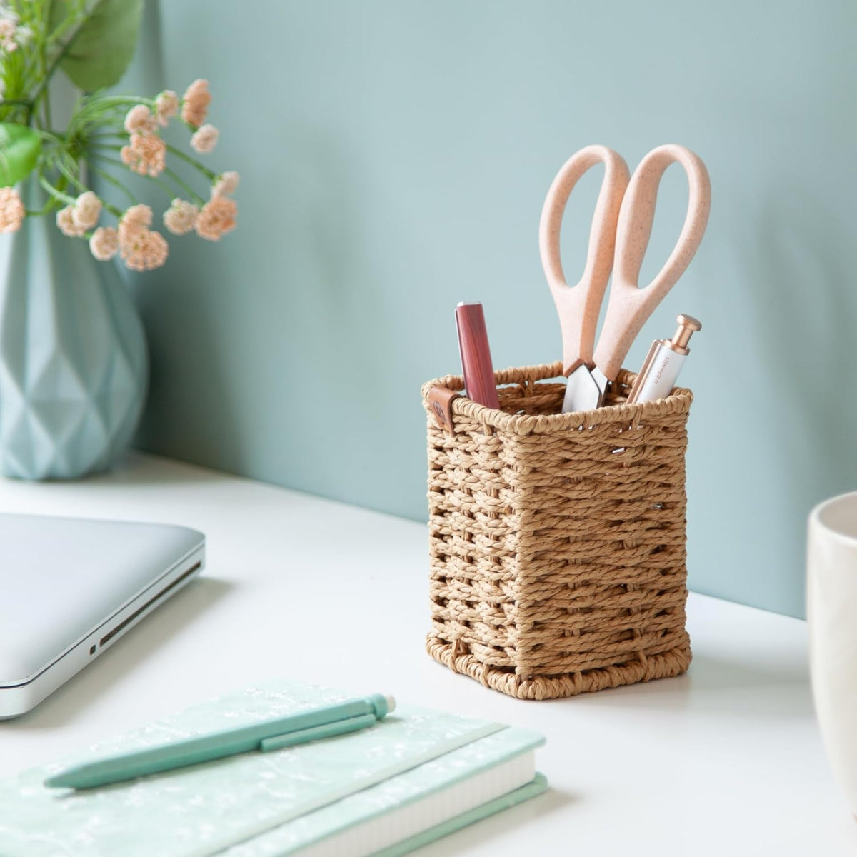Pencil Cup, Pen Holder, Desktop Organizer, Wicker Woven Finish