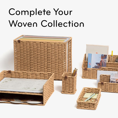 Pencil Cup, Pen Holder, Desktop Organizer, Wicker Woven Finish