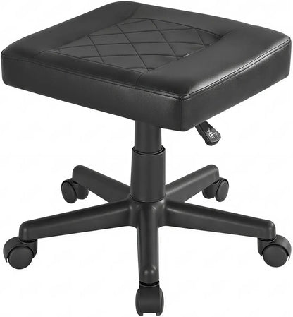 Under Desk Footrest, PU Ergonomic Foot Rest with Wheels, Comfort Padding, Height Adjustable for Relieving Leg Pain, Stiffness, Black
