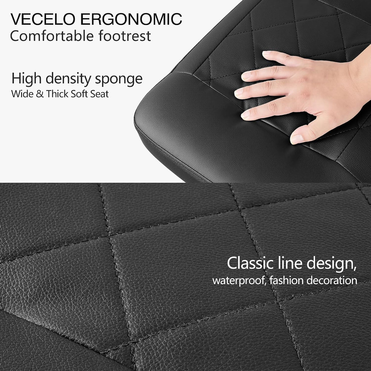 Under Desk Footrest, PU Ergonomic Foot Rest with Wheels, Comfort Padding, Height Adjustable for Relieving Leg Pain, Stiffness, Black