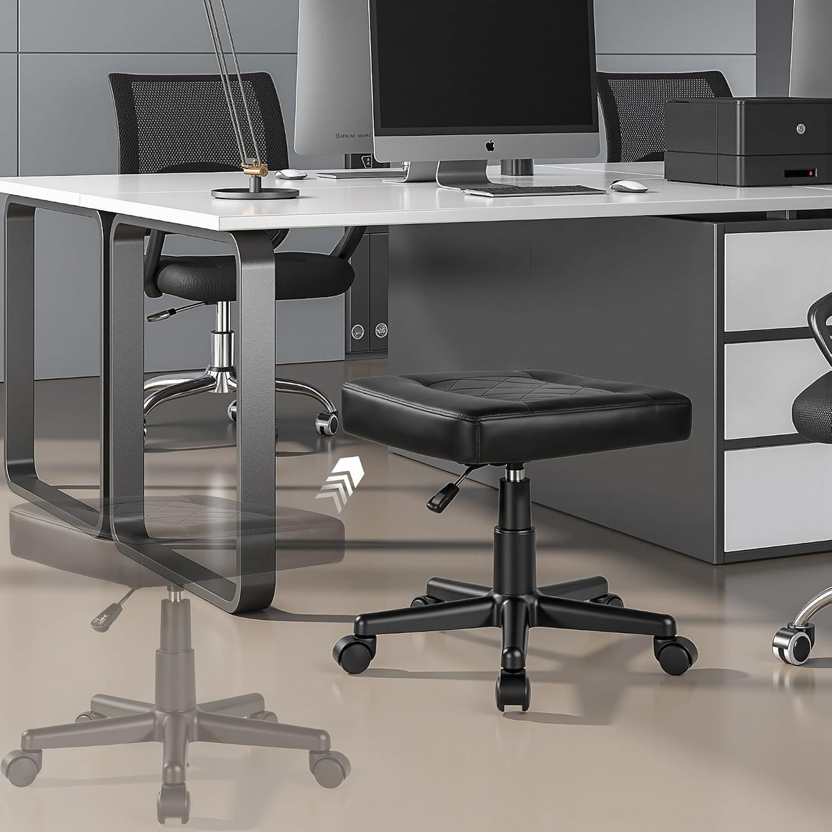 Under Desk Footrest, PU Ergonomic Foot Rest with Wheels, Comfort Padding, Height Adjustable for Relieving Leg Pain, Stiffness, Black