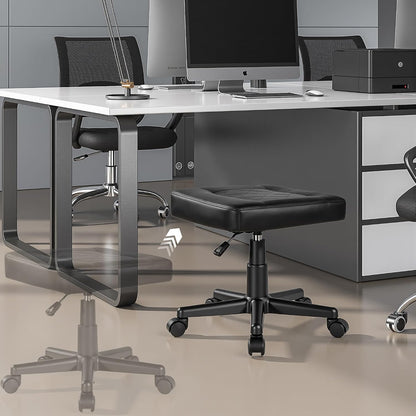 Under Desk Footrest, PU Ergonomic Foot Rest with Wheels, Comfort Padding, Height Adjustable for Relieving Leg Pain, Stiffness, Black