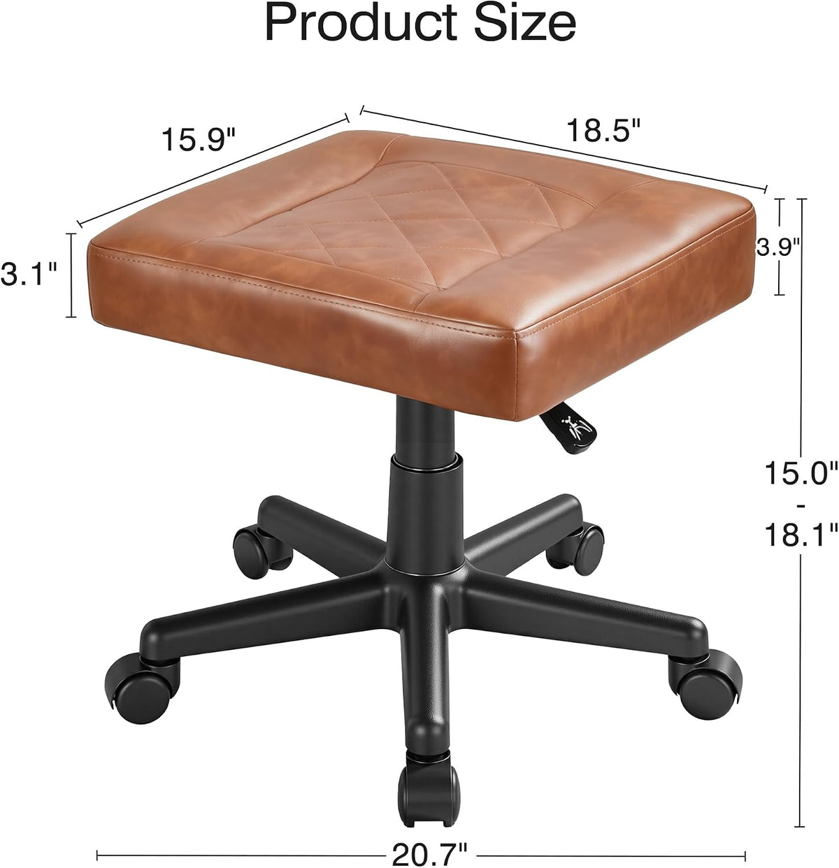 Under Desk Footrest, PU Ergonomic Foot Rest with Wheels, Comfort Padding, Height Adjustable for Relieving Leg Pain, Stiffness, Black