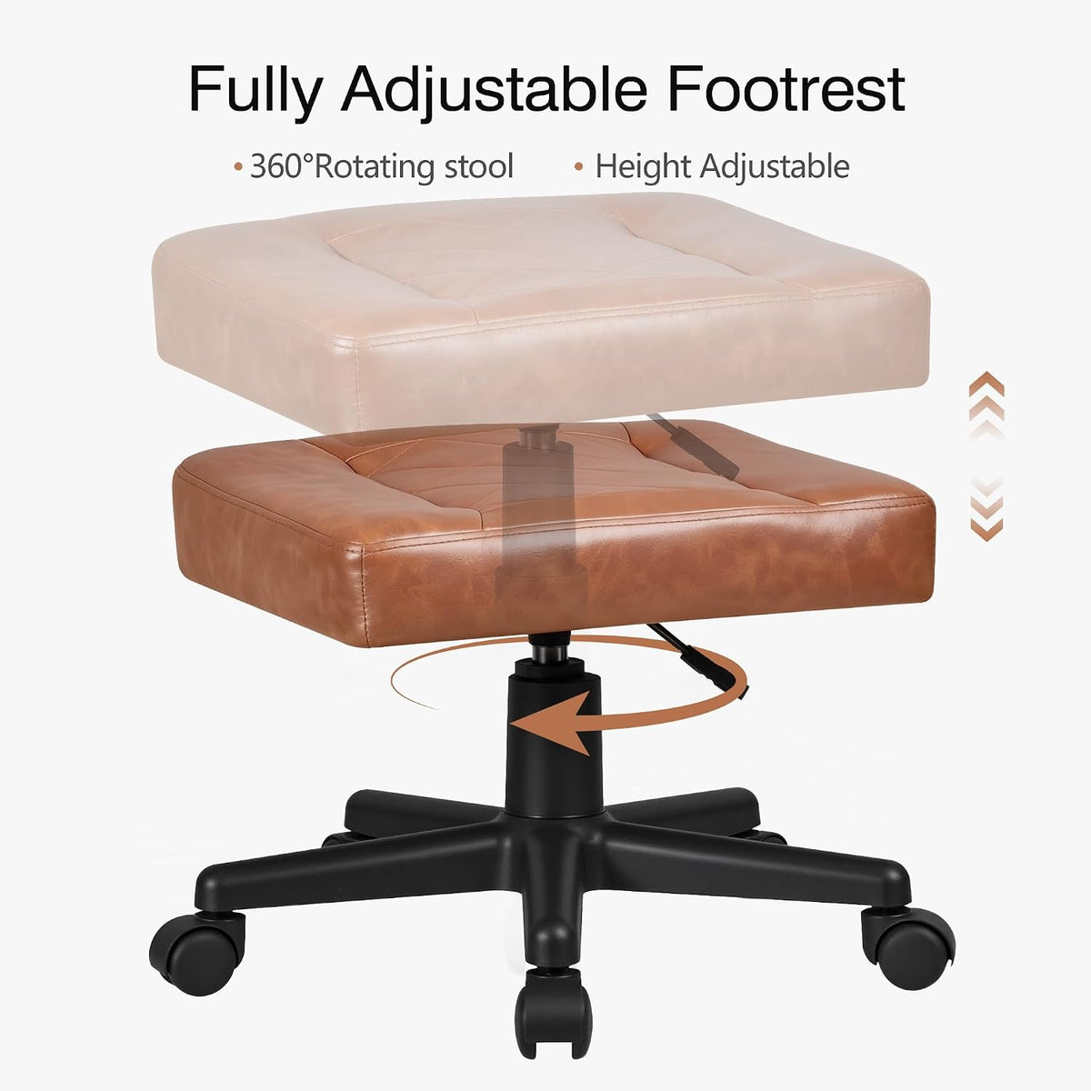 Under Desk Footrest, PU Ergonomic Foot Rest with Wheels, Comfort Padding, Height Adjustable for Relieving Leg Pain, Stiffness, Black