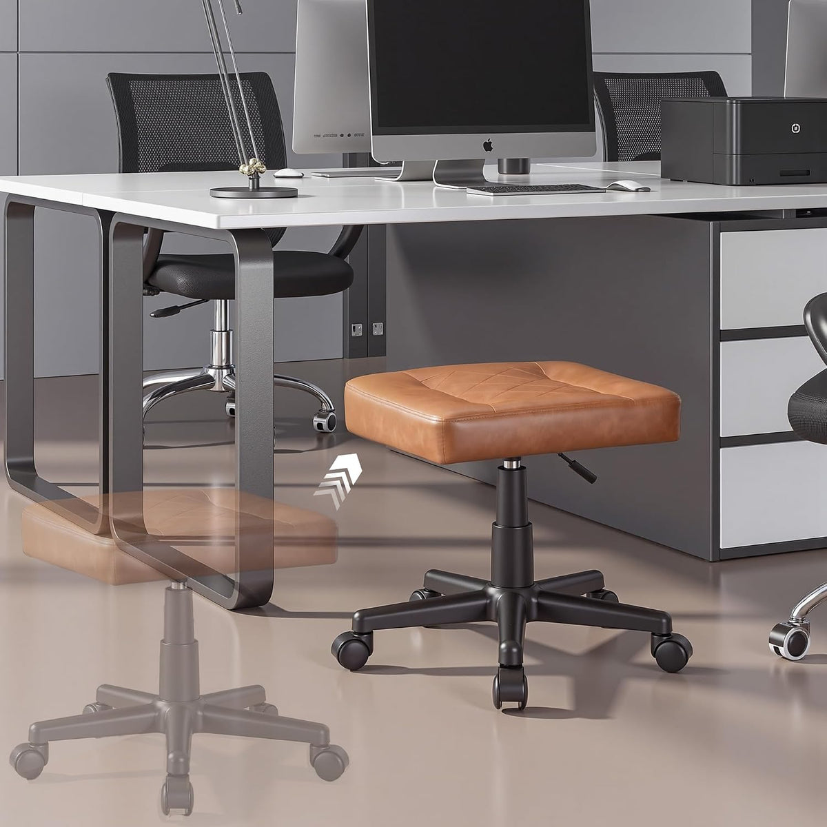Under Desk Footrest, PU Ergonomic Foot Rest with Wheels, Comfort Padding, Height Adjustable for Relieving Leg Pain, Stiffness, Black