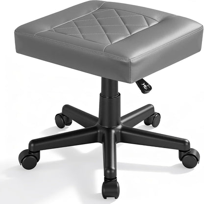 Under Desk Footrest, PU Ergonomic Foot Rest with Wheels, Comfort Padding, Height Adjustable for Relieving Leg Pain, Stiffness, Black